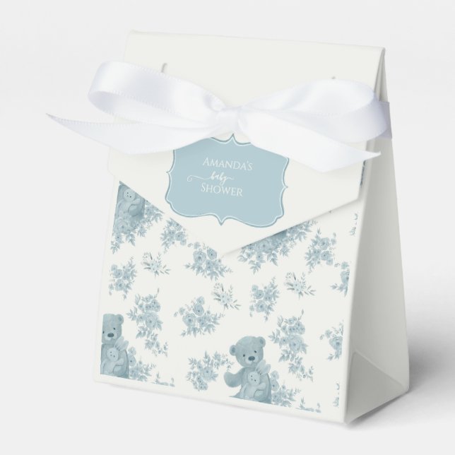 French Toile Bear and Bunny Baby Shower Favor Boxes (Front Side)