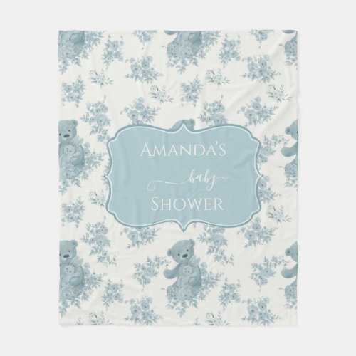 French Toile Bear and Bunny Baby Shower Fleece Blanket