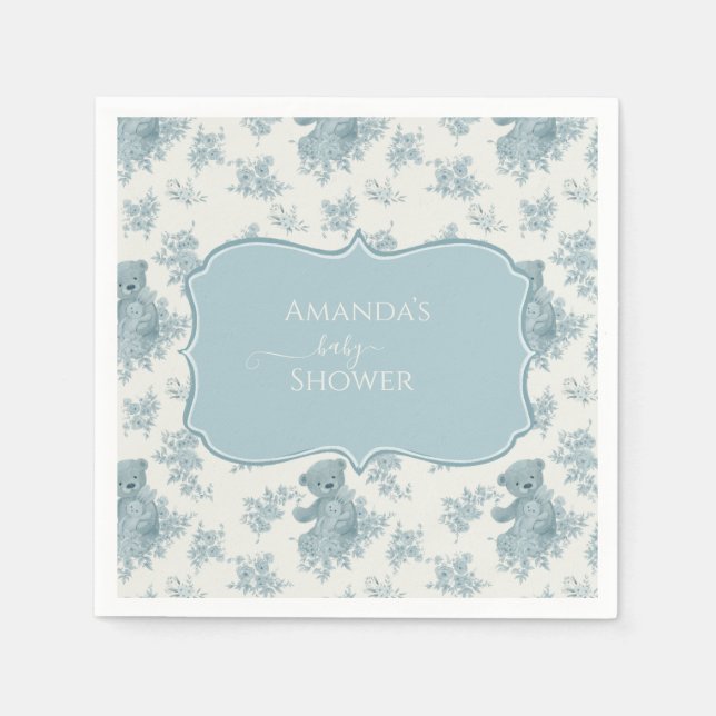 French Toile Bear and Bunny Baby Shower Napkins (Front)