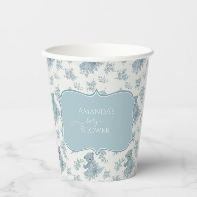 French Toile Bear and Bunny Baby Shower Paper Cups (Front)