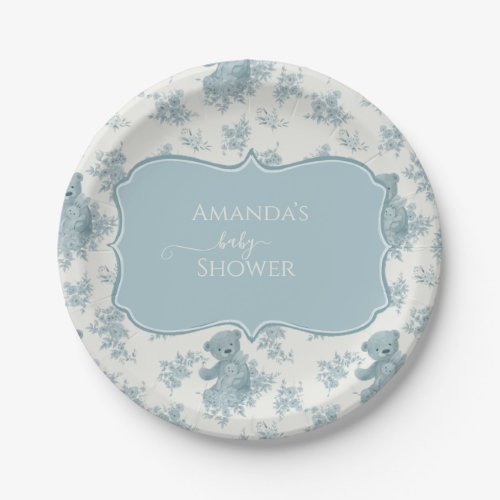 French Toile Bear and Bunny Baby Shower Paper Plates