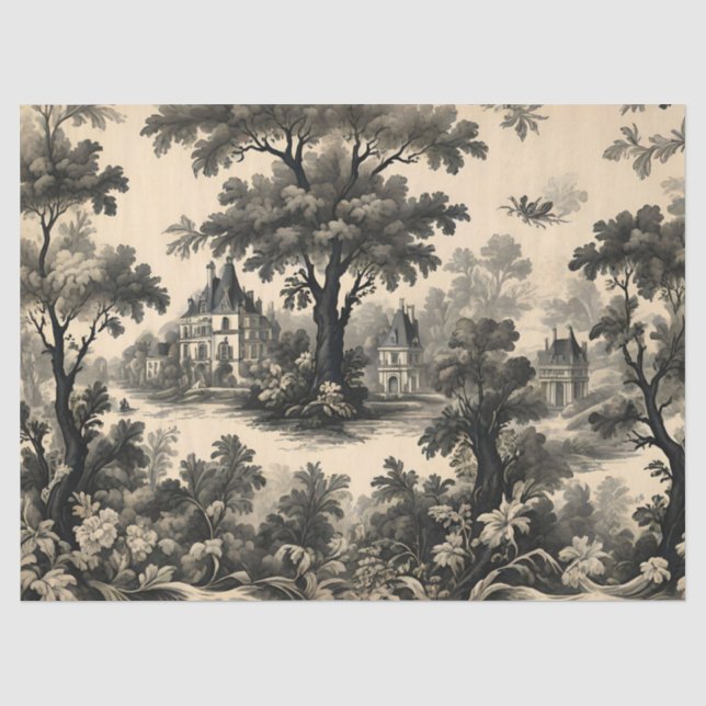 French Toile - Black Design on Cream Tissue Paper (Front)