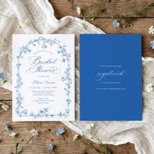 French Toile Blue and White Floral Bridal Shower Invitation