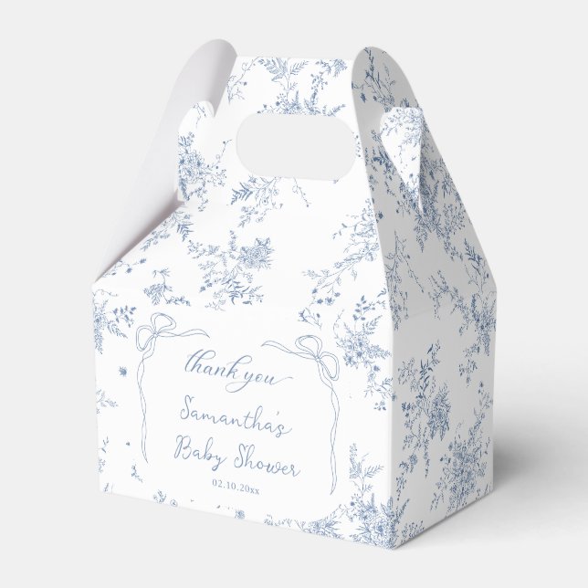 French Toile Blue Baby Shower Favor Boxes (Front Side)