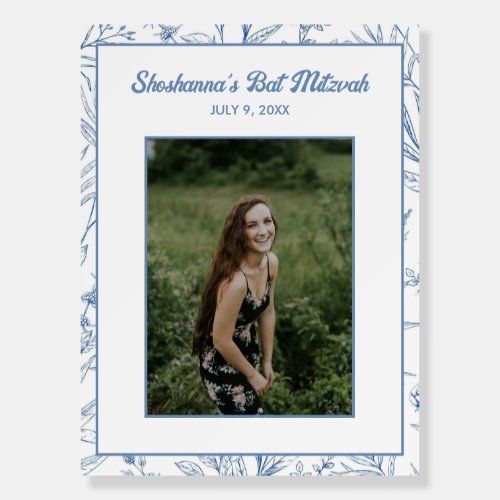 French Toile Blue Bat Mitzvah Photo Sign in Board