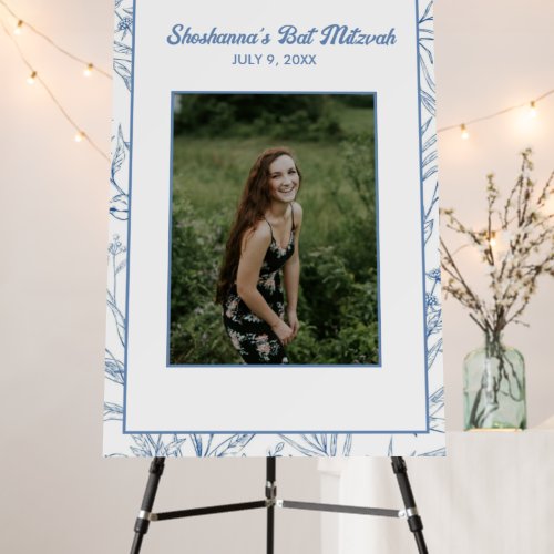 French Toile Blue Bat Mitzvah Photo Sign in Board