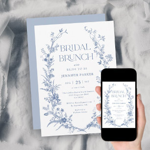 French Toile Blue Bridal Brunch Invitation