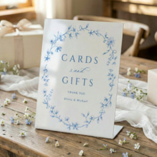 French Toile Blue Cards & Gifts Bridal Shower Pedestal Sign