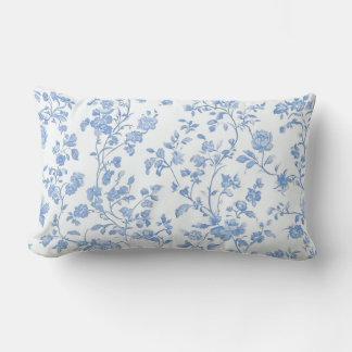 French Toile Blue Floral Lumbar Pillow