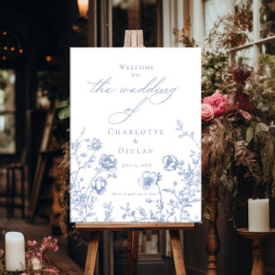 French toile Blue Floral wedding welcome Poster