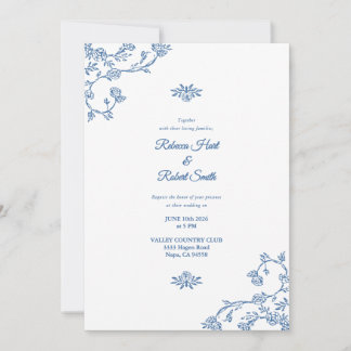 French Toile Blue Invitation 04