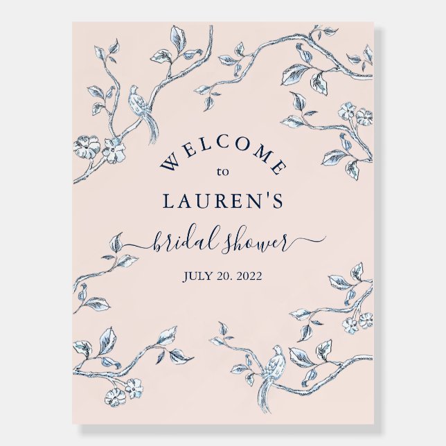 French Toile Blue & pink Bridal shower Welcome Foam Board (Front)