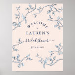 French Toile Blue &amp; Pink Bridal Shower Welcome  Poster at Zazzle