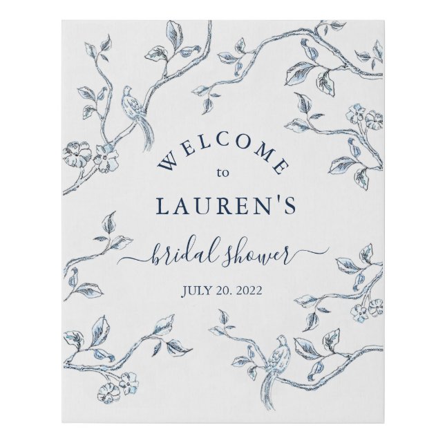 French Toile Blue & white Bridal shower Welcome  Faux Canvas Print (Front)