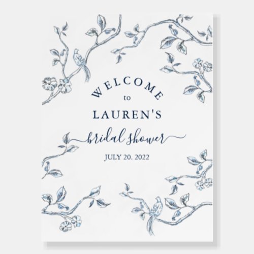 French Toile Blue  white Bridal shower Welcome Foam Board