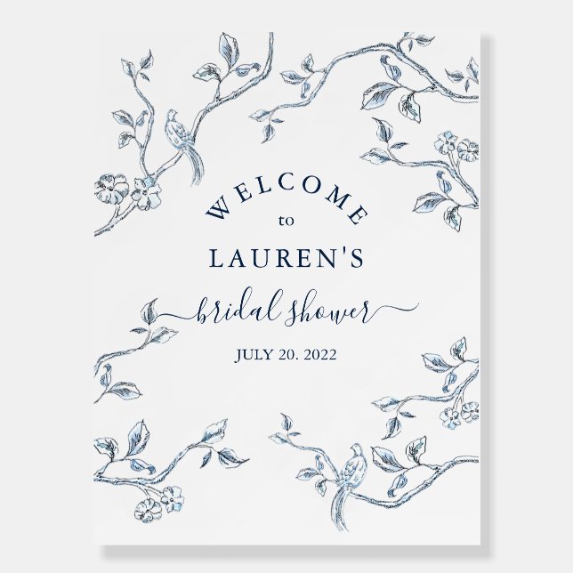 French Toile Blue & white Bridal shower Welcome Foam Board (Front)