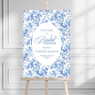 French Toile Bridal Shower Blue Roses Welcome Sign