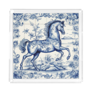 French Toile Carousel Horse Decorative Acrylic Tray