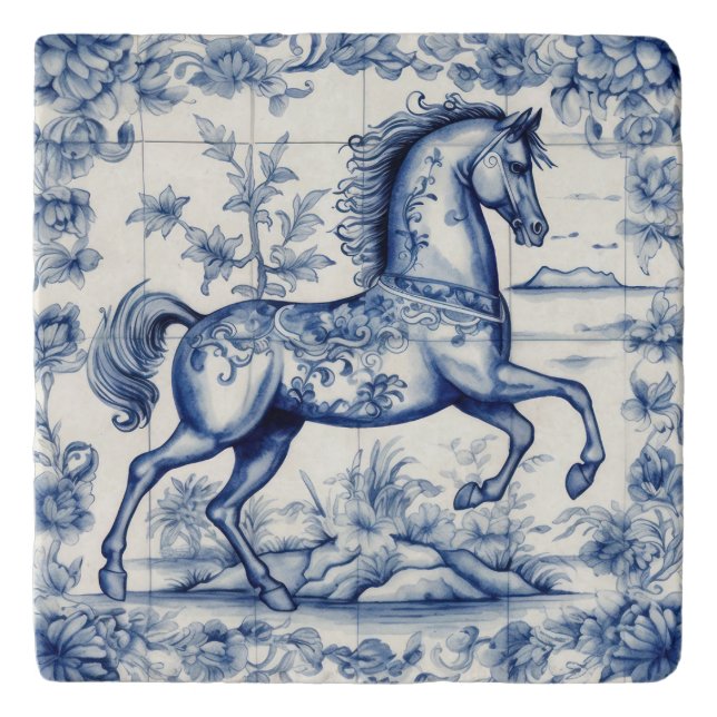 French Toile Carousel Horse Decorative Trivet (Front)