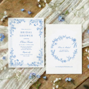French Toile Chinoiserie Blue White Bridal Shower Invitation