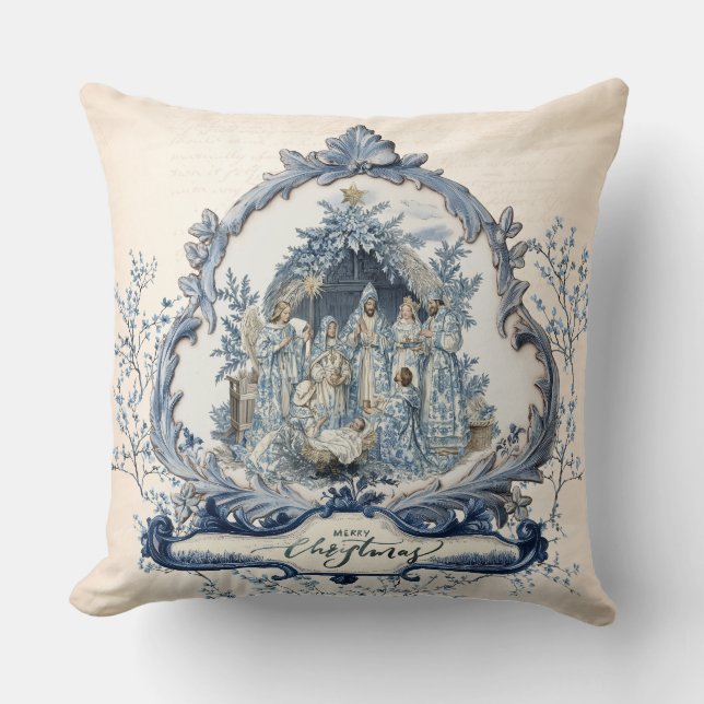 French Toile | Chinoiserie Nativity Throw Pillow (Front)