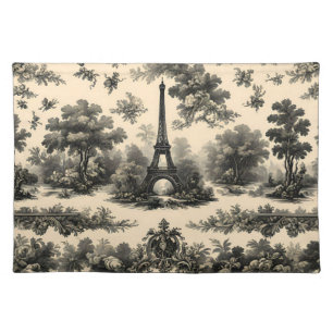 French Toile - Classic Black Design on Cream Cloth Placemat