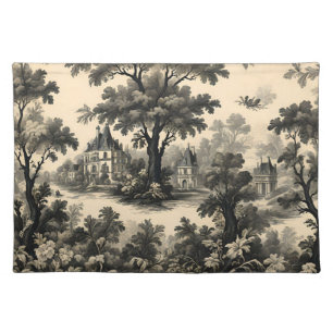 French Toile - Classic Black Design on Cream Cloth Placemat