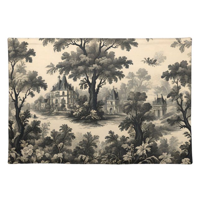 French Toile - Classic Black Design on Cream Cloth Placemat (Front)
