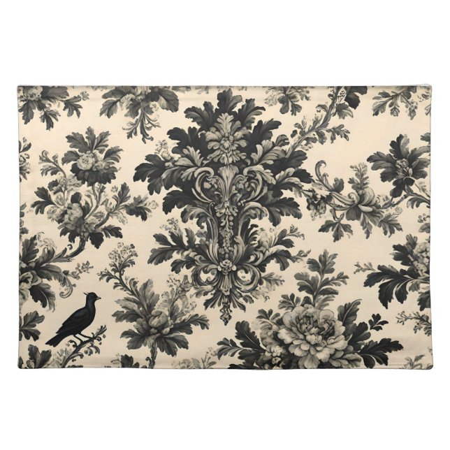 French Toile - Classic Black Design on Cream Cloth Placemat (Front)