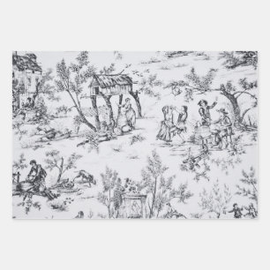 French toile de jouy black and white classic wrapping paper sheets