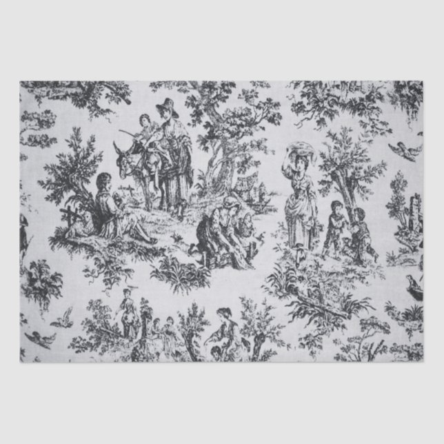 French toile de jouy black and white decoupage tissue paper (Front)