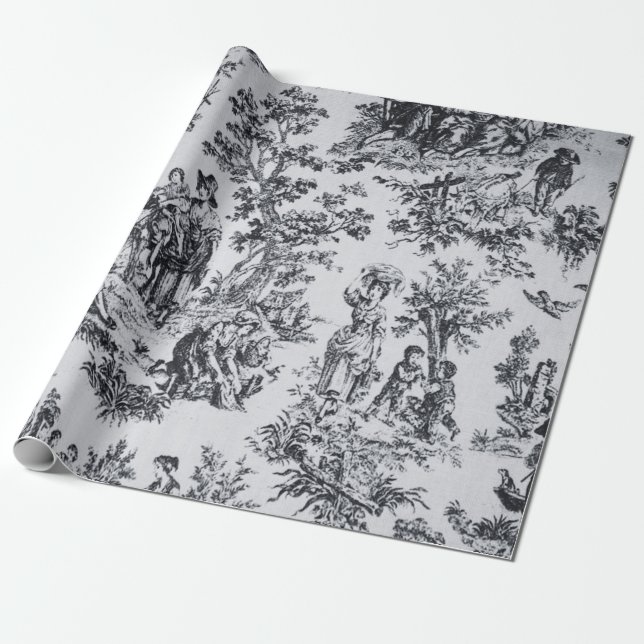 French toile de jouy black and white decoupage wrapping paper (Unrolled)