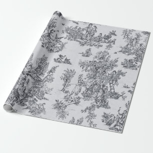 French toile de jouy black and white decoupage wrapping paper