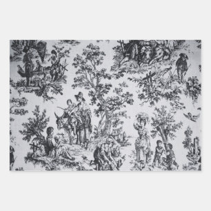 French toile de jouy black and white decoupage wrapping paper sheets
