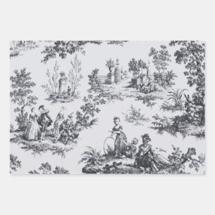 French toile de jouy black and white decoupage wrapping paper sheets