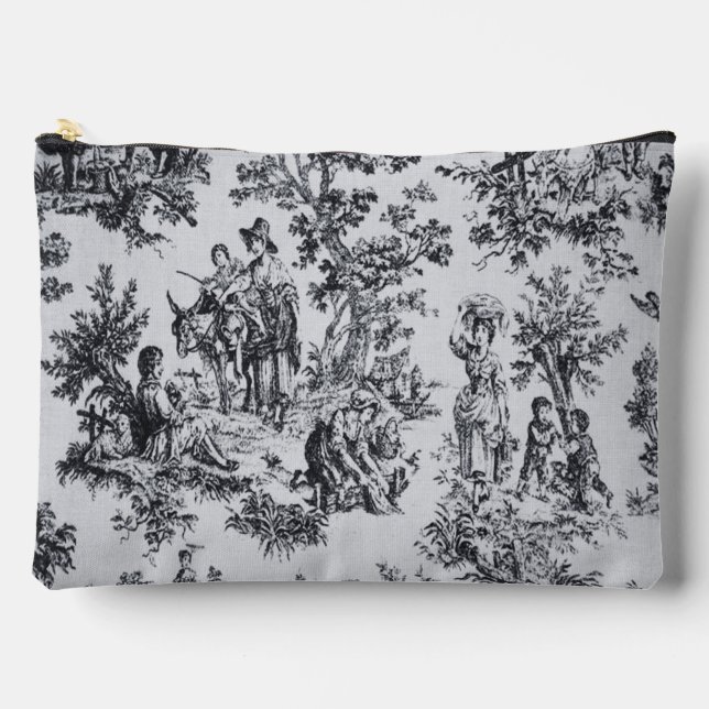French toile de jouy black and white elegant  accessory pouch (Front)