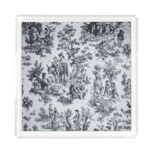 French toile de jouy black and white elegant acrylic tray