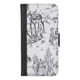 French toile de jouy black and white elegant art iPhone 8/7 wallet case