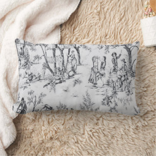 French toile de jouy black and white elegant art lumbar pillow