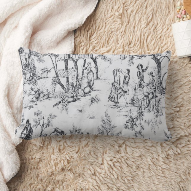 French toile de jouy black and white elegant art lumbar pillow (Blanket)
