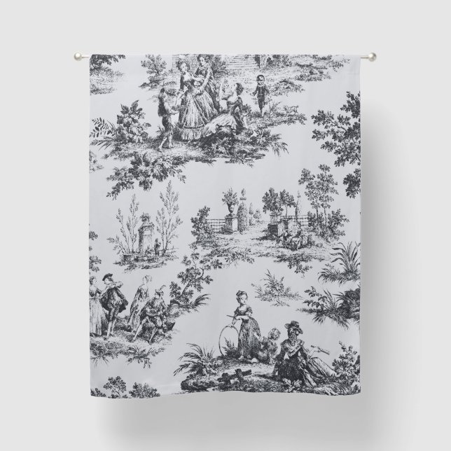 French toile de jouy black and white elegant blackout curtains (Front)