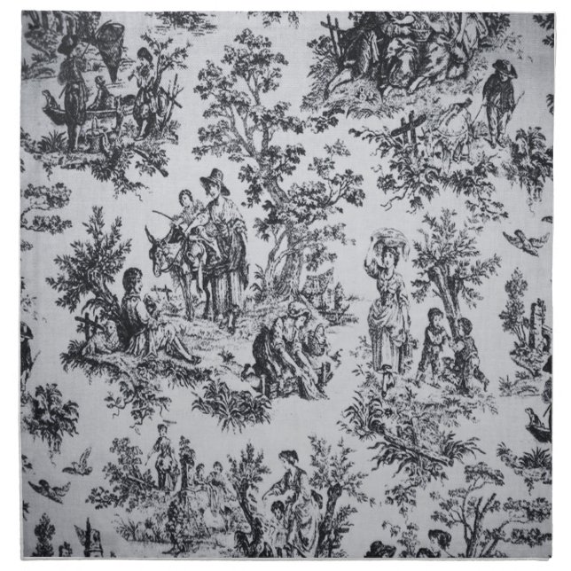 French toile de jouy black and white elegant cloth napkin (Front)