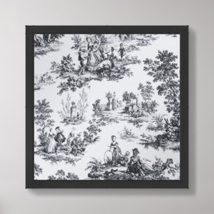 French toile de jouy black and white elegant framed art