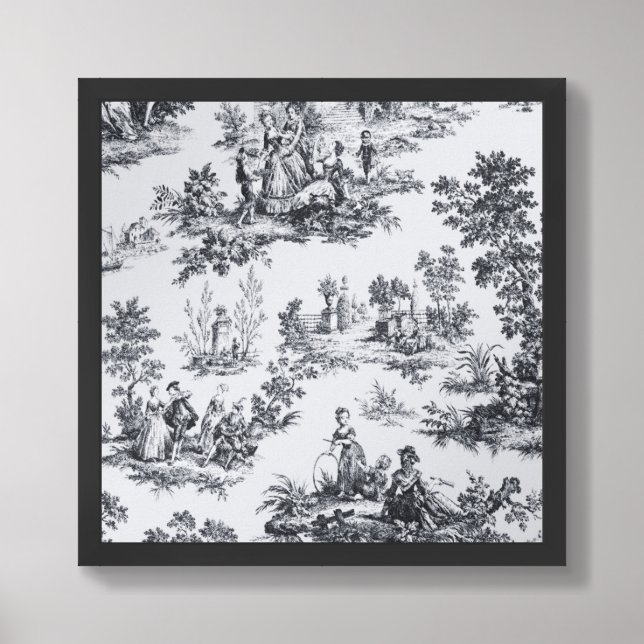 French toile de jouy black and white elegant framed art (Framed Front)