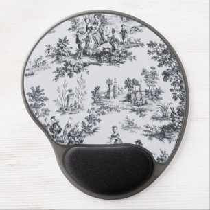 French toile de jouy black and white elegant gel mouse pad