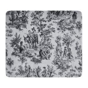 French toile de jouy black and white elegant glass cutting board