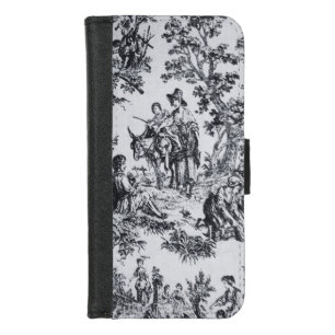 French toile de jouy black and white elegant iPhone 8/7 wallet case