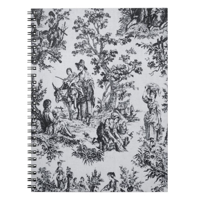 French toile de jouy black and white elegant notebook (Front)