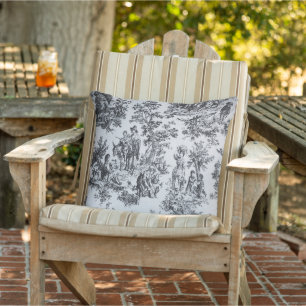 French toile de jouy black and white elegant outdoor pillow