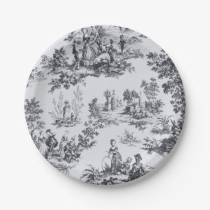 French toile de jouy black and white elegant paper plates